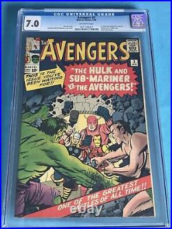 Avengers Vol 1 #3 1/64 CGC 7.0 OW 1st Hulk Subby Team-Up Lee Kirby Marvel Comics