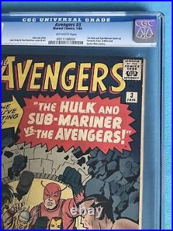 Avengers Vol 1 #3 1/64 CGC 7.0 OW 1st Hulk Subby Team-Up Lee Kirby Marvel Comics